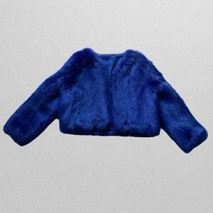 Cropped fur blue coat jacket - small medium